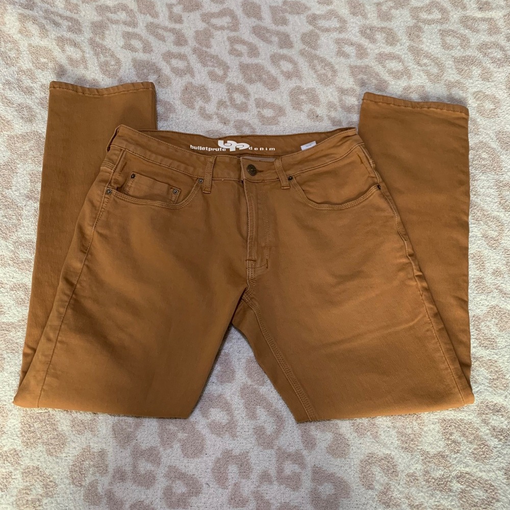 Bulletprufe Denim Pants Tobacco Brown Slim Straight‎ Stretch Skate 32x30